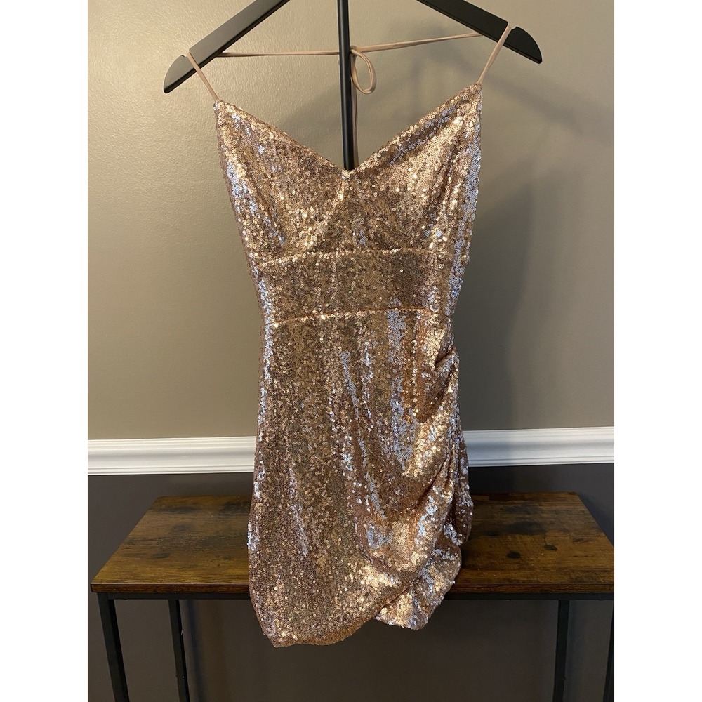 Windsor Rose Gold Sequin Dress Size Small Spaghetti Strap Party Cocktail Bodycon